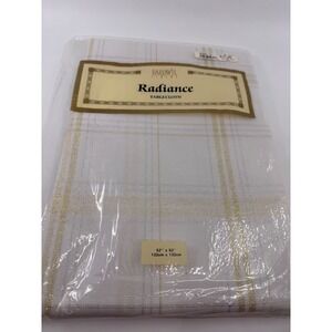 Bardwil Linens Radiance Tablecloth White Gold Silver Metallic Plaid Square 52x52
